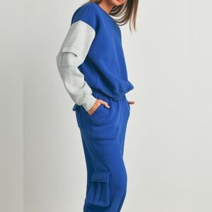 #058B 🛑S NEW! CHIC TRENDY Patched Pocket Sleeve Contrast Sweatshirts